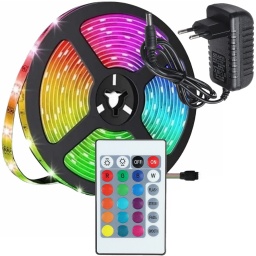 ROLLO CINTA LUCES LED TIRA RGB 5M 2835 CON FUENTE Y CONTROL 5 METROS